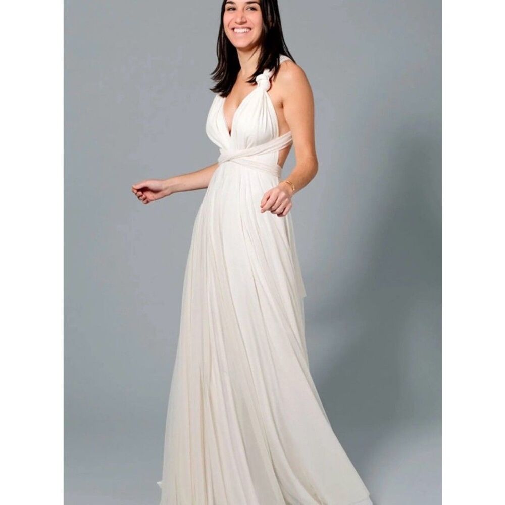 Twobirds Cream Convertible Halter Maxi Dress